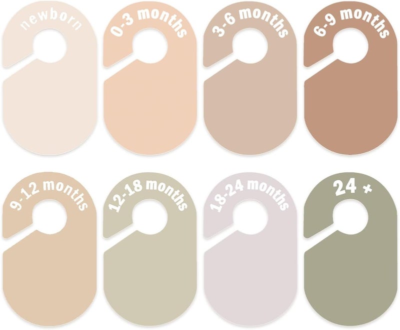 eoscasely Baby Closet Divider, Baby Wardrobe Organizer, Double-Sided Design, Nursery Decor Clothes Hanger Dividers for Sorting 8 Sizes from Newborn to 12+ Months (Earth stone) - Image 1